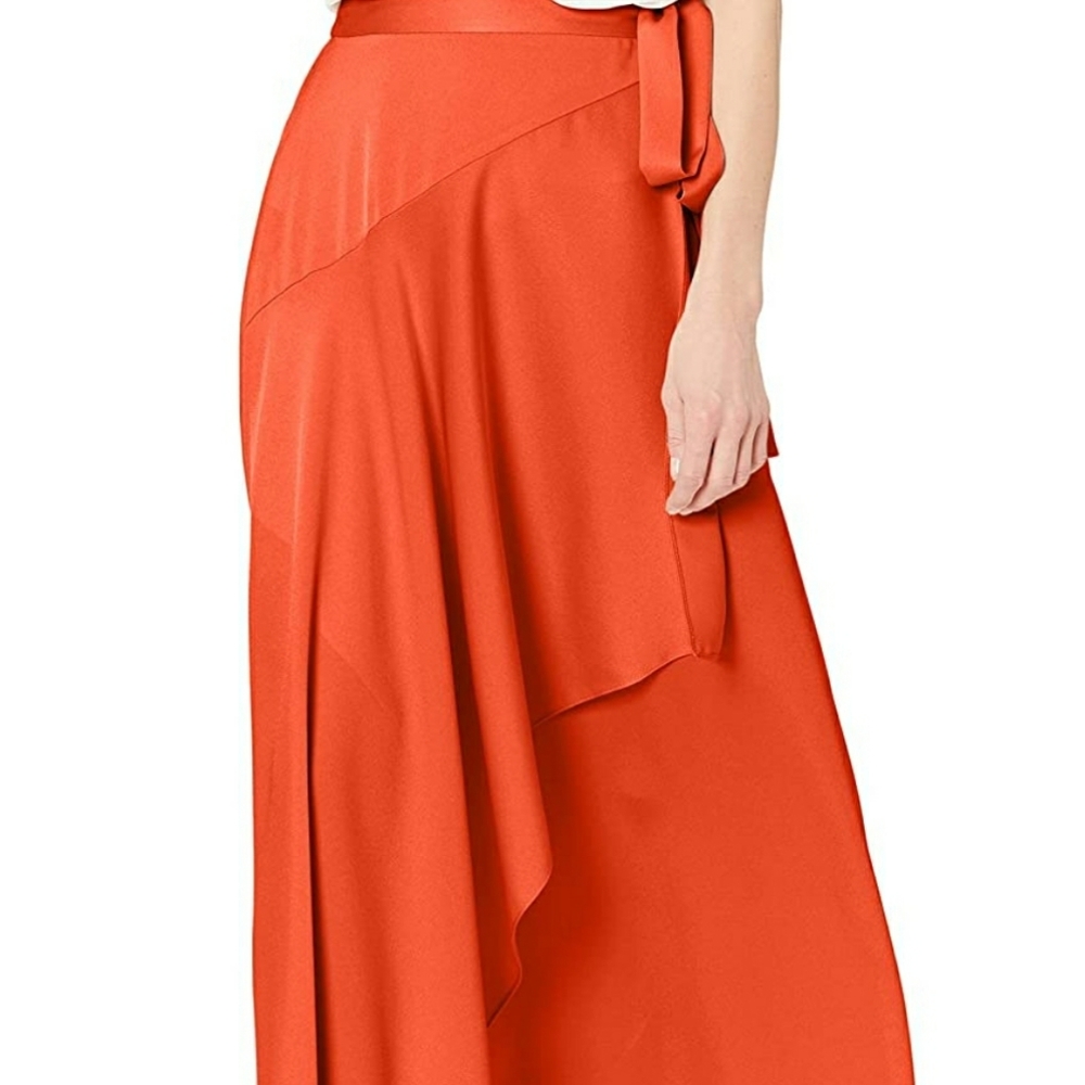 NWOT BCBG Maxazria Satin Maxi Wrap Skirt Poppy Red sz.S